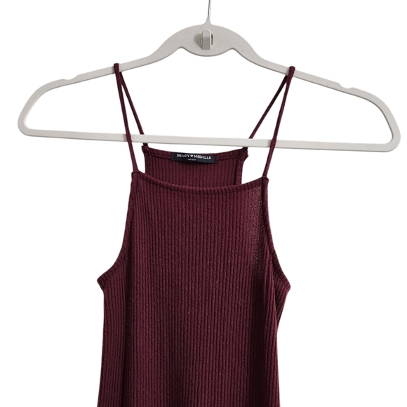 Brandy Melville Dress One Size OS Maroon Spaghetti Straps Slip Mini Ribbed Stre - Picture 2 of 7